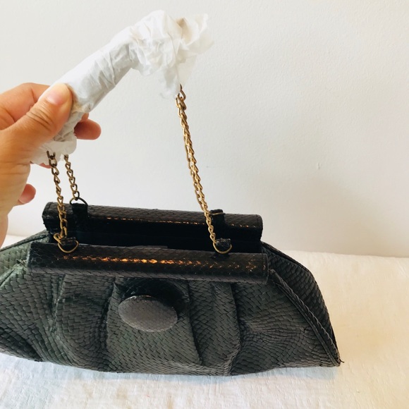 Python & Black Straw Handbag** With Chain - Picture 4 of 8
